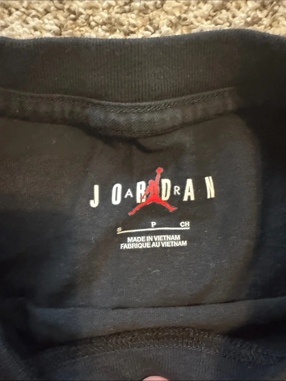 Jordan (Sz Small) Black Short-Sleeve Tee with Red Script Logo